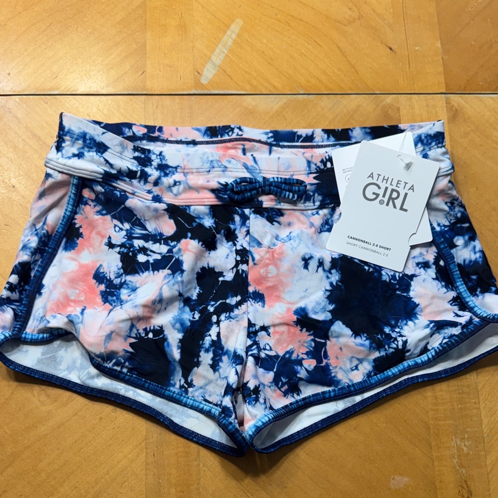 Athleta Athletic Swim Shorts - Navy and Coral Tie-Dye